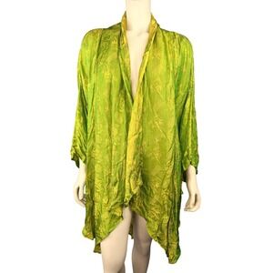 RAHRBAZAAR Kimono Wrap Jacket Womens OS Green 100% Silk Jacquard Dragon Bamboo